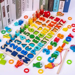 Planche éducative en bois Montessori – apprentissage alphabet et numération dès 2 ans