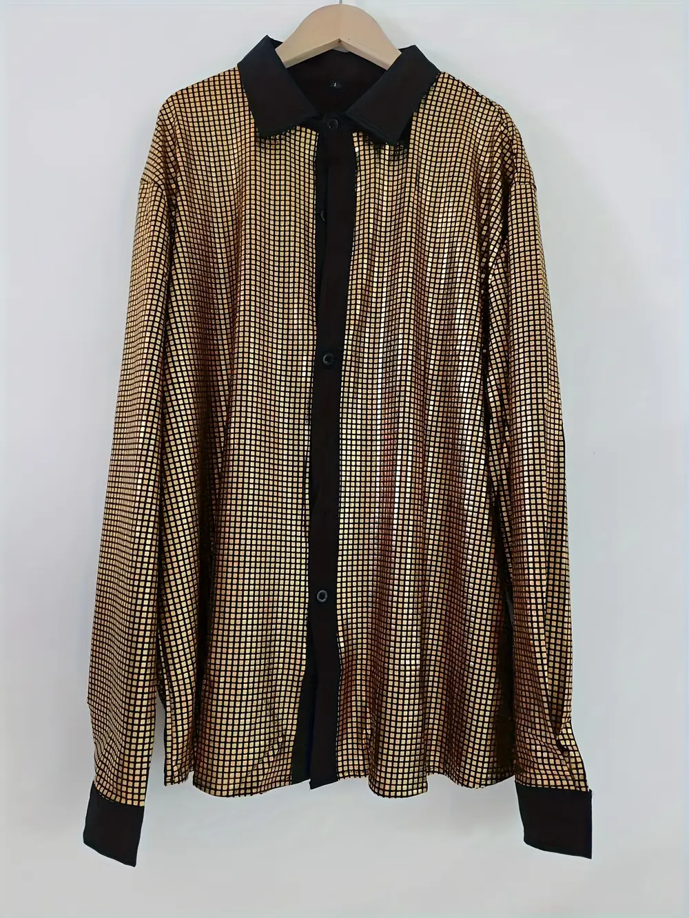 Costume disco homme rétro brillant – chemise manches longues et pantalon scène – Image 3